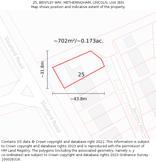 25, BENTLEY WAY, METHERINGHAM, LINCOLN, LN4 3EN: Plot and title map