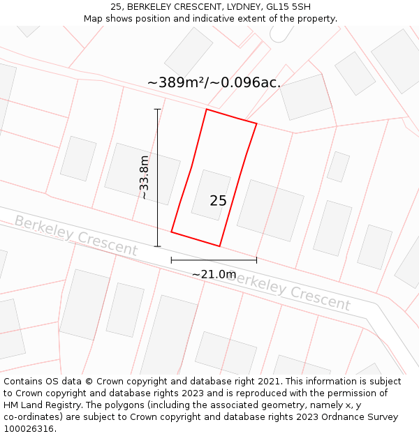 25, BERKELEY CRESCENT, LYDNEY, GL15 5SH: Plot and title map