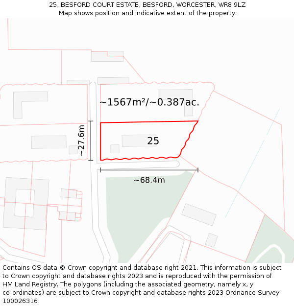 25, BESFORD COURT ESTATE, BESFORD, WORCESTER, WR8 9LZ: Plot and title map