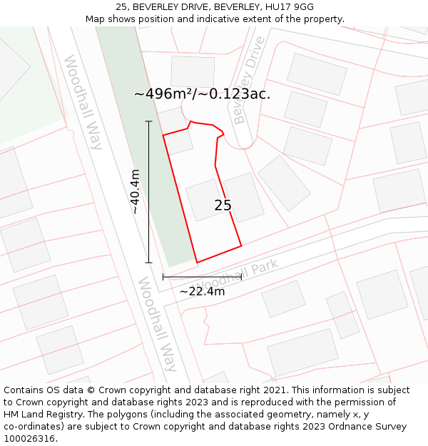 25, BEVERLEY DRIVE, BEVERLEY, HU17 9GG: Plot and title map