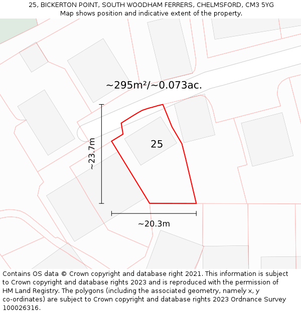 25, BICKERTON POINT, SOUTH WOODHAM FERRERS, CHELMSFORD, CM3 5YG: Plot and title map