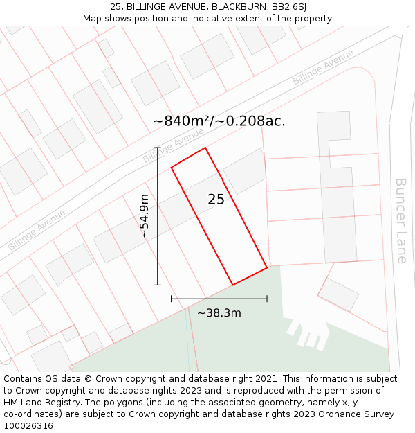 25, BILLINGE AVENUE, BLACKBURN, BB2 6SJ: Plot and title map