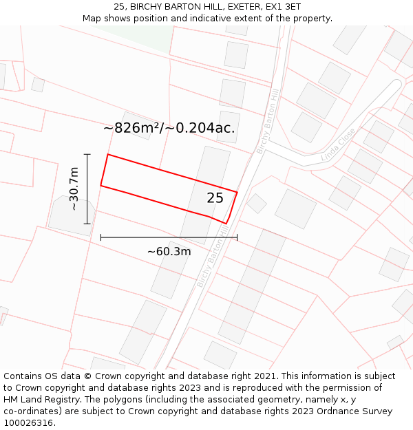 25, BIRCHY BARTON HILL, EXETER, EX1 3ET: Plot and title map