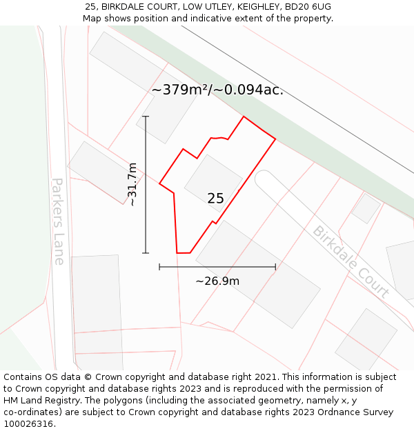 25, BIRKDALE COURT, LOW UTLEY, KEIGHLEY, BD20 6UG: Plot and title map