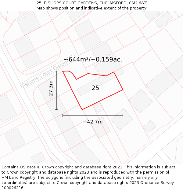 25, BISHOPS COURT GARDENS, CHELMSFORD, CM2 6AZ: Plot and title map