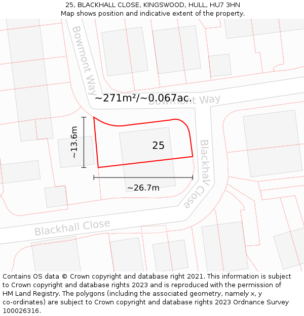 25, BLACKHALL CLOSE, KINGSWOOD, HULL, HU7 3HN: Plot and title map