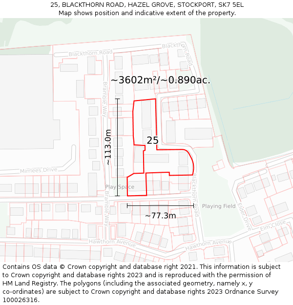 25, BLACKTHORN ROAD, HAZEL GROVE, STOCKPORT, SK7 5EL: Plot and title map