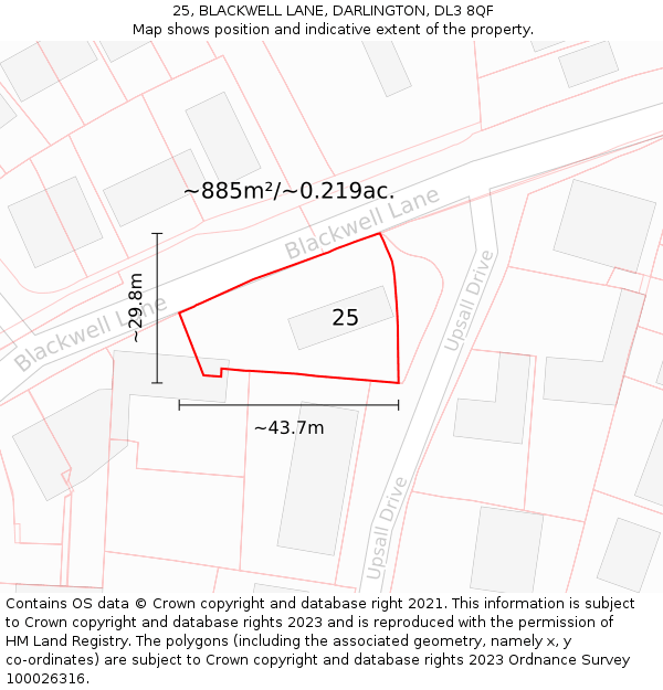 25, BLACKWELL LANE, DARLINGTON, DL3 8QF: Plot and title map