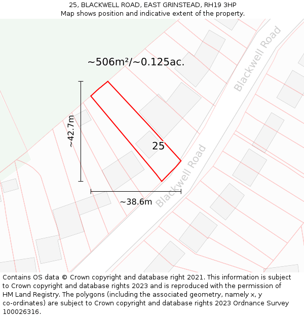 25, BLACKWELL ROAD, EAST GRINSTEAD, RH19 3HP: Plot and title map