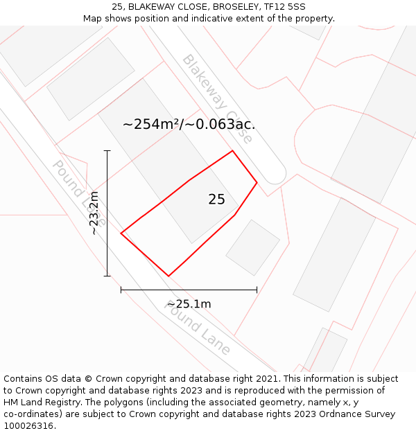 25, BLAKEWAY CLOSE, BROSELEY, TF12 5SS: Plot and title map