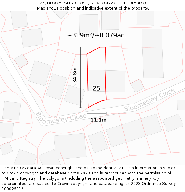 25, BLOOMESLEY CLOSE, NEWTON AYCLIFFE, DL5 4XQ: Plot and title map