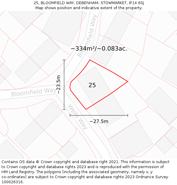 25, BLOOMFIELD WAY, DEBENHAM, STOWMARKET, IP14 6SJ: Plot and title map