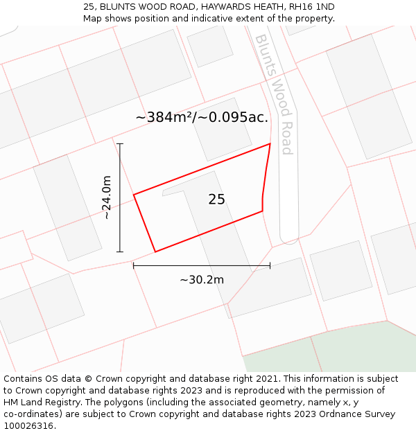 25, BLUNTS WOOD ROAD, HAYWARDS HEATH, RH16 1ND: Plot and title map