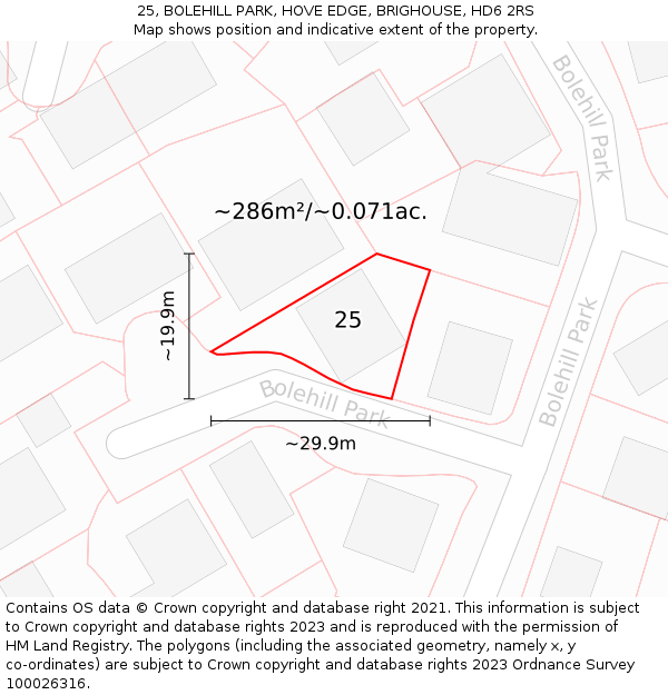 25, BOLEHILL PARK, HOVE EDGE, BRIGHOUSE, HD6 2RS: Plot and title map