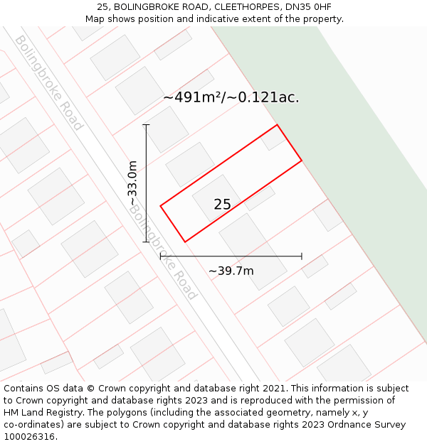 25, BOLINGBROKE ROAD, CLEETHORPES, DN35 0HF: Plot and title map