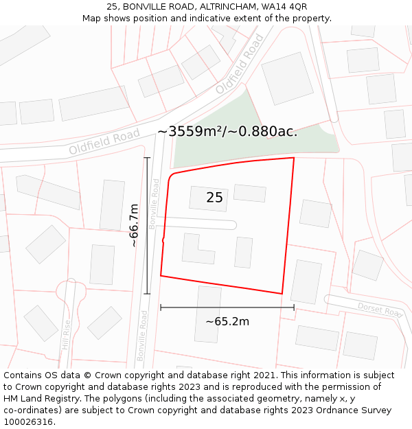 25, BONVILLE ROAD, ALTRINCHAM, WA14 4QR: Plot and title map