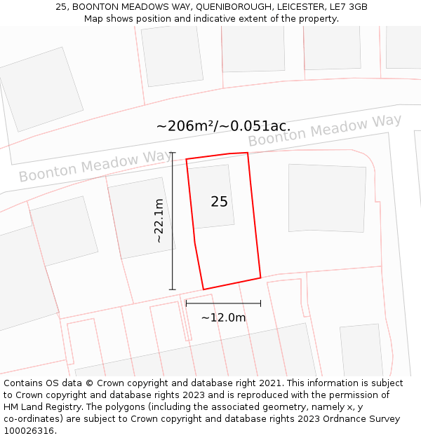 25, BOONTON MEADOWS WAY, QUENIBOROUGH, LEICESTER, LE7 3GB: Plot and title map