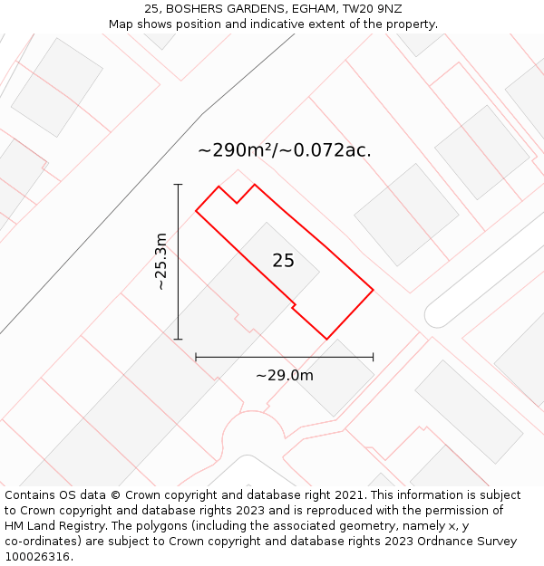 25, BOSHERS GARDENS, EGHAM, TW20 9NZ: Plot and title map