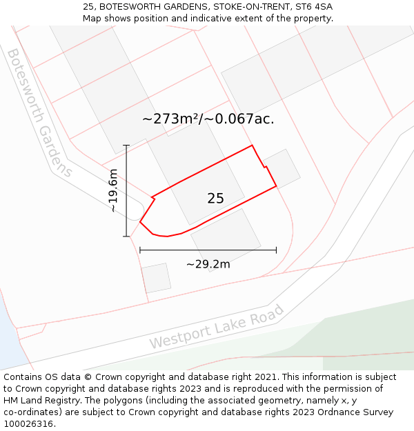 25, BOTESWORTH GARDENS, STOKE-ON-TRENT, ST6 4SA: Plot and title map