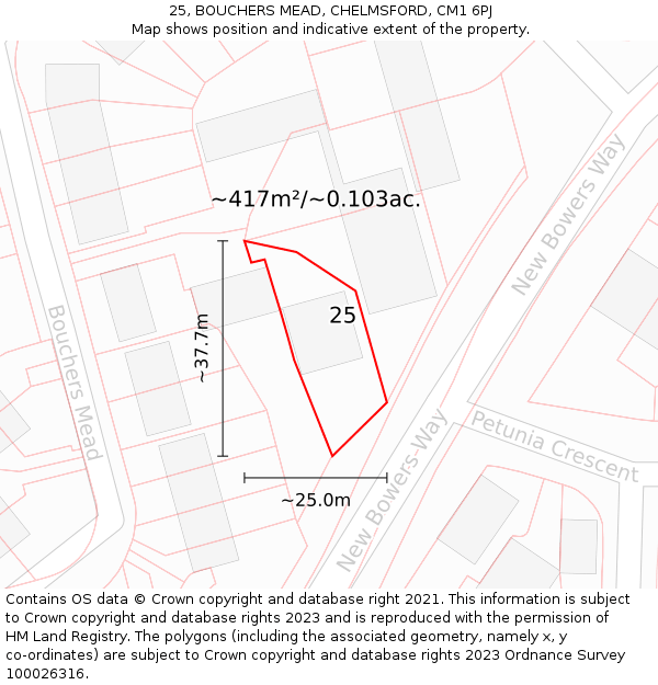 25, BOUCHERS MEAD, CHELMSFORD, CM1 6PJ: Plot and title map