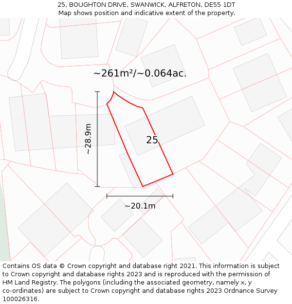 25, BOUGHTON DRIVE, SWANWICK, ALFRETON, DE55 1DT: Plot and title map