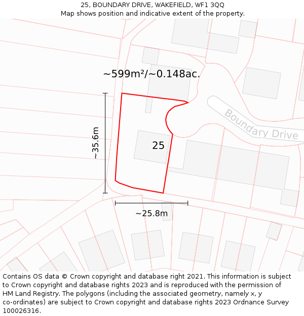 25, BOUNDARY DRIVE, WAKEFIELD, WF1 3QQ: Plot and title map