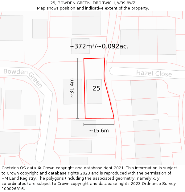 25, BOWDEN GREEN, DROITWICH, WR9 8WZ: Plot and title map