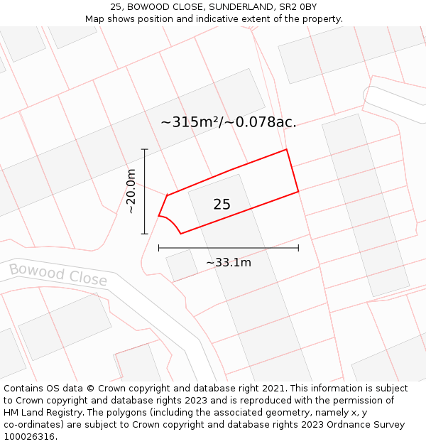 25, BOWOOD CLOSE, SUNDERLAND, SR2 0BY: Plot and title map