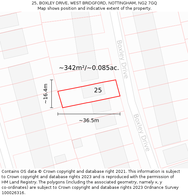 25, BOXLEY DRIVE, WEST BRIDGFORD, NOTTINGHAM, NG2 7GQ: Plot and title map