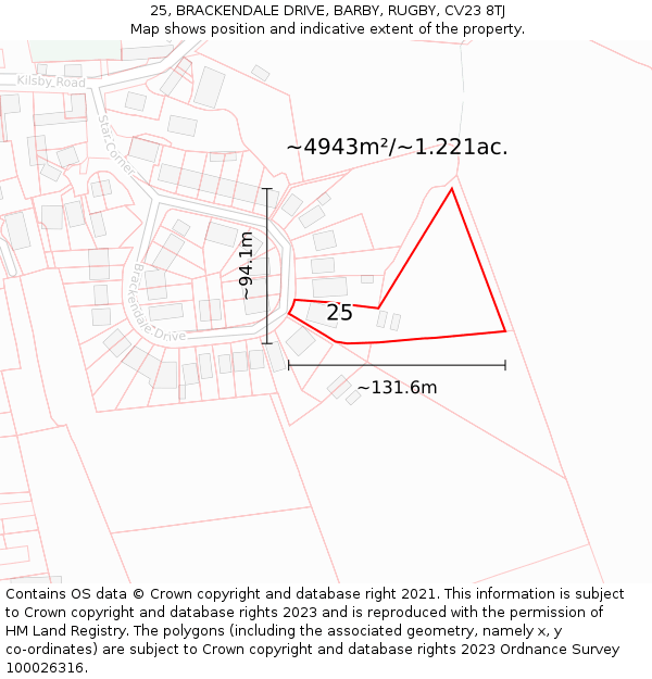 25, BRACKENDALE DRIVE, BARBY, RUGBY, CV23 8TJ: Plot and title map