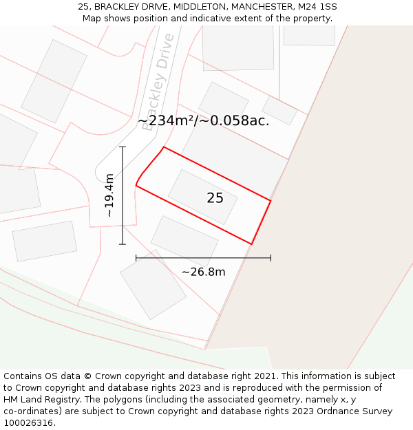 25, BRACKLEY DRIVE, MIDDLETON, MANCHESTER, M24 1SS: Plot and title map