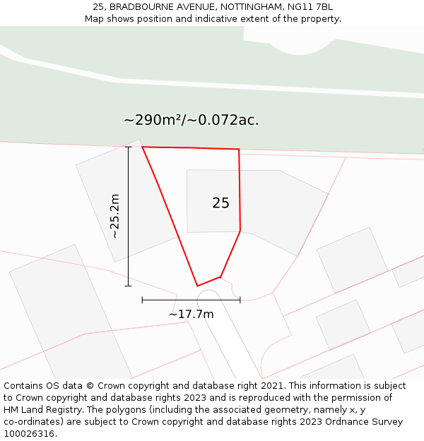 25, BRADBOURNE AVENUE, NOTTINGHAM, NG11 7BL: Plot and title map