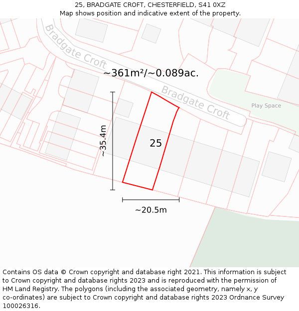 25, BRADGATE CROFT, CHESTERFIELD, S41 0XZ: Plot and title map