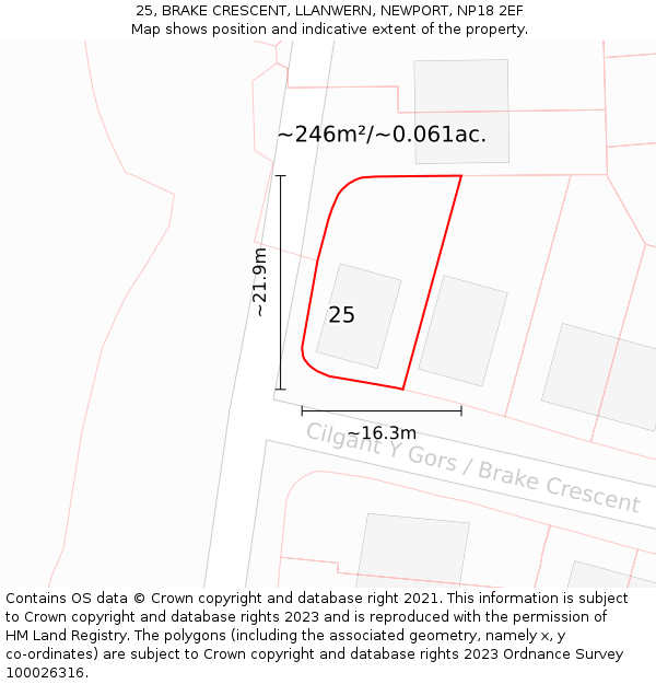 25, BRAKE CRESCENT, LLANWERN, NEWPORT, NP18 2EF: Plot and title map