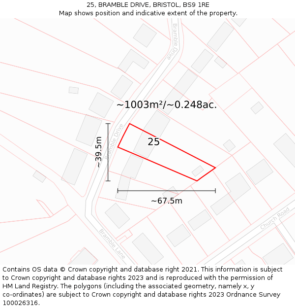 25, BRAMBLE DRIVE, BRISTOL, BS9 1RE: Plot and title map