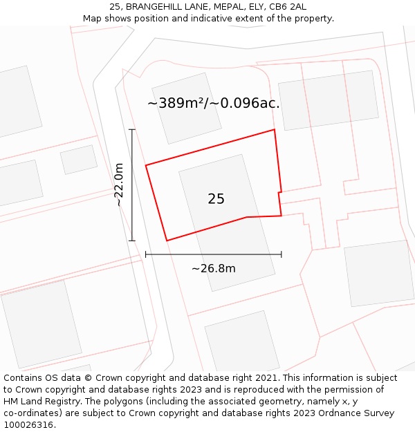 25, BRANGEHILL LANE, MEPAL, ELY, CB6 2AL: Plot and title map