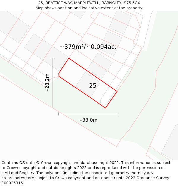 25, BRATTICE WAY, MAPPLEWELL, BARNSLEY, S75 6GX: Plot and title map