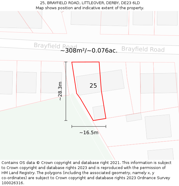 25, BRAYFIELD ROAD, LITTLEOVER, DERBY, DE23 6LD: Plot and title map