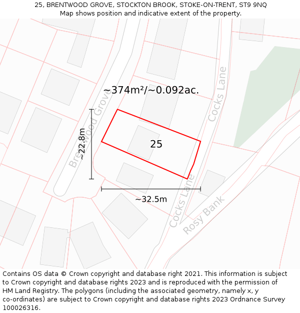 25, BRENTWOOD GROVE, STOCKTON BROOK, STOKE-ON-TRENT, ST9 9NQ: Plot and title map