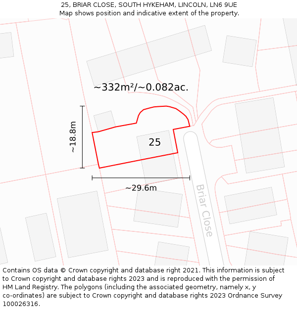 25, BRIAR CLOSE, SOUTH HYKEHAM, LINCOLN, LN6 9UE: Plot and title map