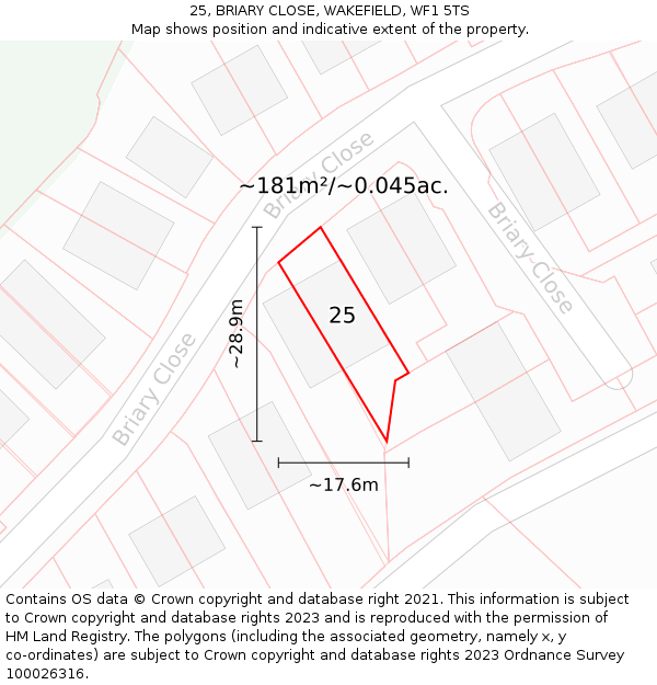 25, BRIARY CLOSE, WAKEFIELD, WF1 5TS: Plot and title map