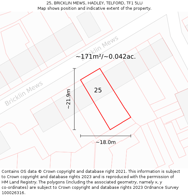 25, BRICKLIN MEWS, HADLEY, TELFORD, TF1 5LU: Plot and title map