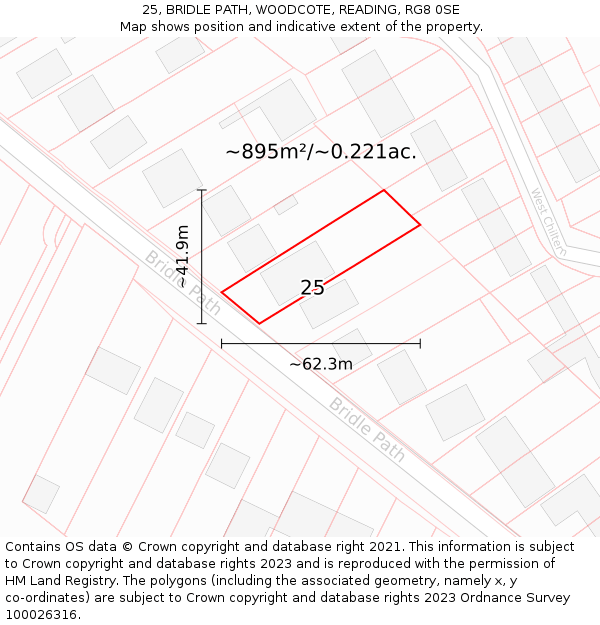 25, BRIDLE PATH, WOODCOTE, READING, RG8 0SE: Plot and title map