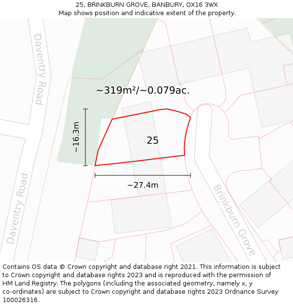 25, BRINKBURN GROVE, BANBURY, OX16 3WX: Plot and title map