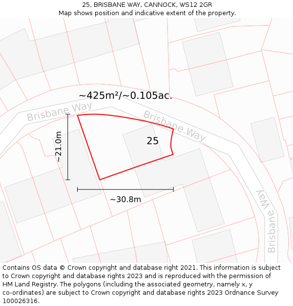 25, BRISBANE WAY, CANNOCK, WS12 2GR: Plot and title map