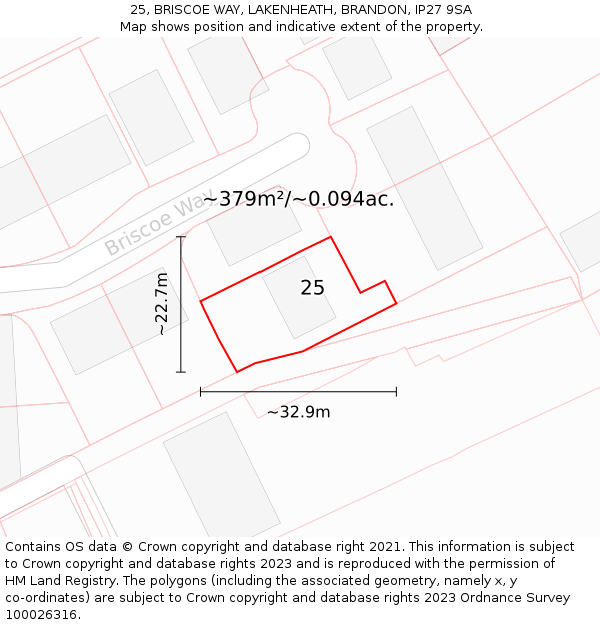 25, BRISCOE WAY, LAKENHEATH, BRANDON, IP27 9SA: Plot and title map