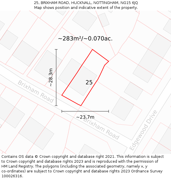 25, BRIXHAM ROAD, HUCKNALL, NOTTINGHAM, NG15 6JQ: Plot and title map