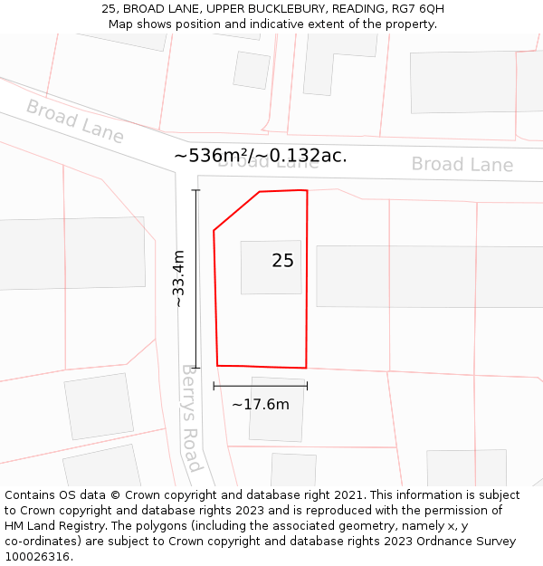 25, BROAD LANE, UPPER BUCKLEBURY, READING, RG7 6QH: Plot and title map