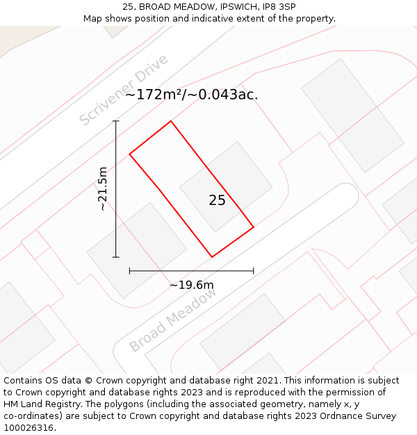 25, BROAD MEADOW, IPSWICH, IP8 3SP: Plot and title map