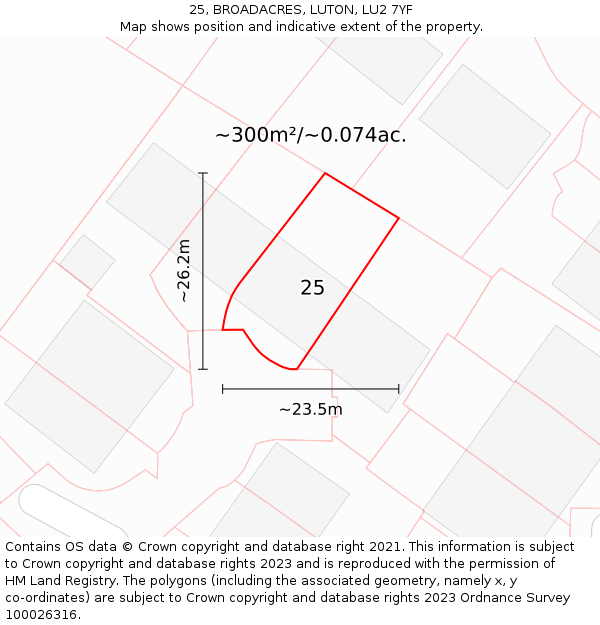 25, BROADACRES, LUTON, LU2 7YF: Plot and title map